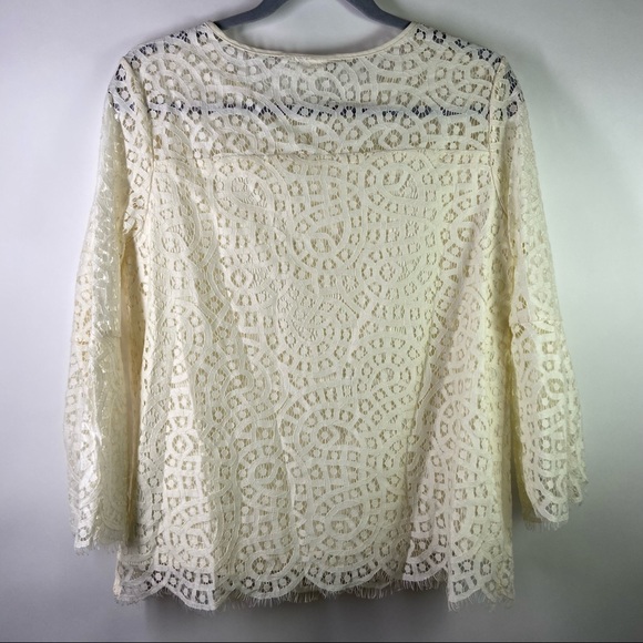 GAP XS Extra Small Women's Ivory Lace Cotton Blend Top 3/4 Bell Sleeves Lined - Picture 5 of 8